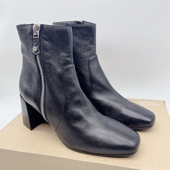 Aquatalia Delfina Women’s Ankle Boots Heel Booties Black Leather Side Zip US 8 - Picture 3 of 12